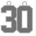 Number 30 SILVER PLATED Jersey Style Sports Necklace Charm Pendant #30 (0.8" Tall - Standard Size) Perfect For: Football, Baseball, Basketball, Soccer, Hockey, Softball, Volleyball, Lacrosse & More