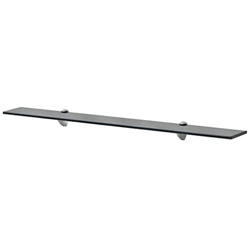 Image of Floating Wall Shelf, Black Tempered Safety Glass, Polished Finish, 35.4x7.9 Inches, Space-Saving Display for Living Room, Bedroom, Bathroom Decor