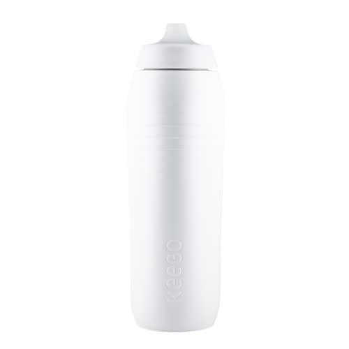 KEEGO | Die Evolution der Sportflasche | Elastisches Titan | Schützt vor Plastik im Wasser | Leicht und quetschbar | reiner Geschmack | einfache Reinigung (White 750ml)