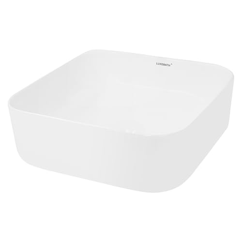 ECD Germany Lavabo da Appoggio in Ceramica Bianco Lucido Quadrato 390 x 390 x 140 mm Design Moderno Lusso Lavello Lavandino Lavamano Bacinella per Ospiti Sanitari Rubinetteria per Bagno Casa Bidet