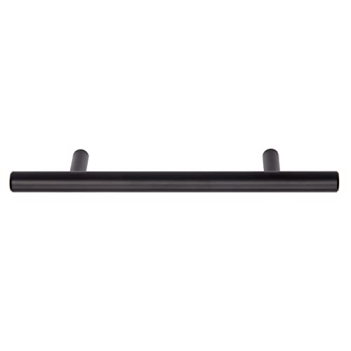 Image of South Main Hardware Euro Bar Cabinet Drawer Pull Handle (3 /8 inch Diameter), 5.88 inch Length (3.5 inch Hole Center), Flat Black, Mounting Hardware Included, 10-Pack