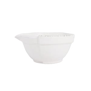 Vietri Lastra White Small Mixing Bowl, 32oz Cooking/Baking Kitchen Dish, Ceramic Bowl w/Pour Spout