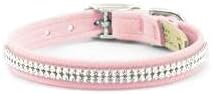 Dog Collar Adjustable 2 Row Crystal Color- Puppy Pink Super Soft Suede Easy Fit- Jeweled Bling Brilliant Shine Dog Collar Toy, Size Extra Small