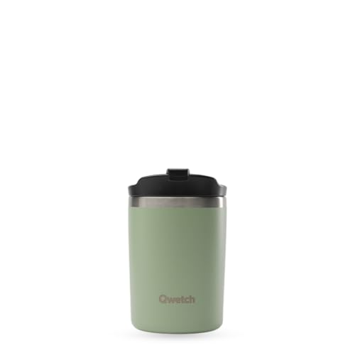 QWETCH - Travel Mug Isotherme - Vert Tilleul 240ml - Thermo Café & Thé en Inox - 6h Chaud et 12h Froid - Compacte & Étanche, Mug de voyage