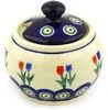 Polmedia Polish Pottery Sugar Bowl 7 oz - Tulip Pair Peacock Pattern Handmade in Boleslawiec Poland + Certificate of Authenticity