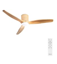 CREATE / WIND CALM CUSTOM RATTAN/Ventilador de techo con luz madera clara con mando / 40W, Silencioso, Ø132 cm, doble luz, 6 velocidades, luz LED 3 temperaturas, función verano-invierno