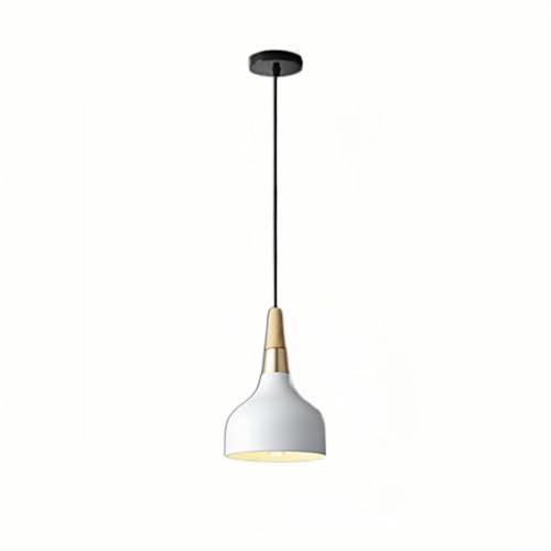 KBUUKYYXouy Nordic Pendant Lamp - 1-Head Modern Hanging Light, Macaron Art Chandelier, Metal & Wood Small Lampshade, Stylish Ceiling Fixture for Kitchen, Bar, Restaurant & Bedroom(White)