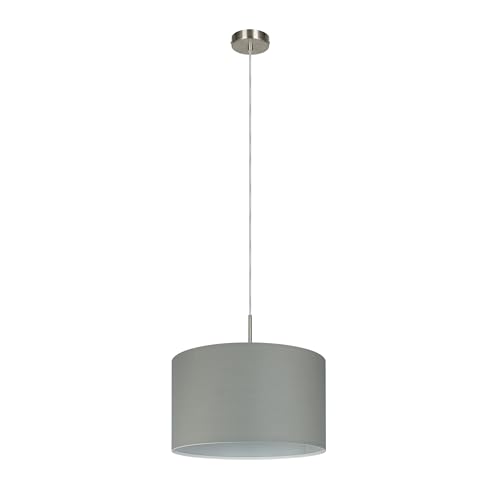 EGLO Hängelampe Pasteri, 1 flammige Textil Pendelleuchte, Hängeleuchte aus Metall in Silber mit Lampenschirm in Grau, E27 Fassung, Ø 38 cm EGLO Hängelampe Pasteri, 1 flammige Textil Pendelleuchte, Hängeleuchte aus Metall in Silber mit Lampenschirm in Grau, E27 Fassung, Ø 38 cm
