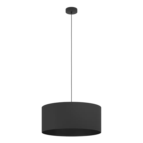 Eglo Suspension luminaire Maserlo 1, lustre suspendu vintage en acier et textile noir, lampe de...