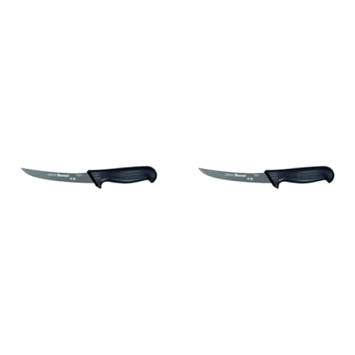 Starrett Professional Stainless Steel Kitchen Boning Knife - Narrow Curved Profile - 6-inch (150mm) - Black Handle (Pack of 2)