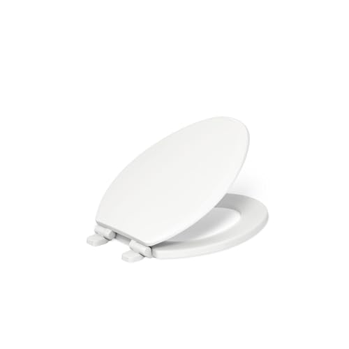 KOHLER 20454-0 Ridgewood Elongated Soft Close Toilet Seat, Quiet Close, Wood Toilet Seat, Home Essentials, White