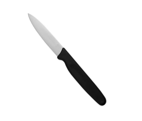 Soro Essentials- 3-1/2” High Carbon Steel Stamped Straight Edge Paring Knife with Black Color Handle- Small Paring Kitchen Knife Peeling Knife Perfect for Slicing Cutting Fruit and Vegetables
