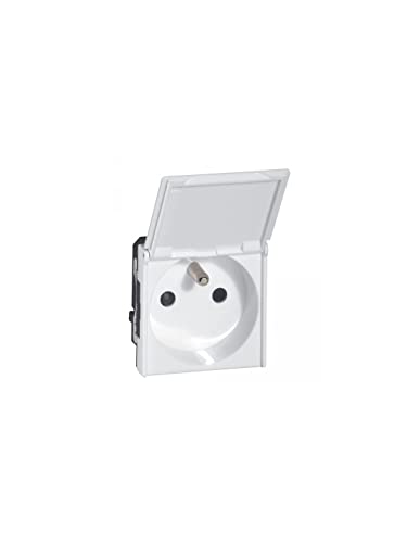 Legrand 077119 Prise de avec Volet Mosaic, Connexion par Bornes Automatiques, Courant 2P+T, 2 Modules, Blanc