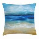 Ambesonne Art Throw Pillow Cushion Cover, Tropical Sandy Beach Pure Waves Tranquil Ocean Under Clouds Summer Scenery, Decorative Square Accent Pillow Case, 16" X 16", Brown Navy #TOP1