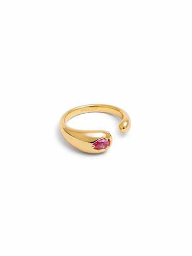 SINGULARU - Anillo Doble Gota Pink. Latón con Baño en Oro de 18 Kt y Circonita. Joyas Para Mujer.