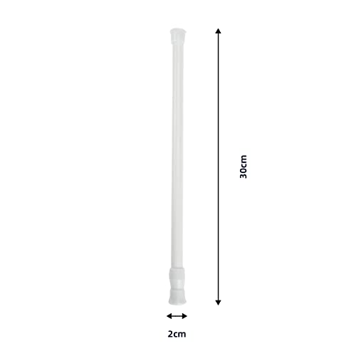 1Pcs Net Curtain Rods Extendable,Ajustable Extension Curtain Poles No Drill Short Spring Telescopic Curtain Rod,Tension Cupboard Rods for Small Window Bookshelf Wardrobe Bathroom(White,30-50cm)