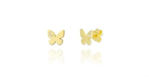 Turmalina - Pendientes bebe niña dorados de Plata de Ley 925, pendientes con tres piedras, tamaño de 7x8 mm, de la marca de joyería Turmalina by Martina