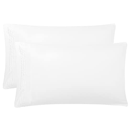PiccoCasa Lot de 2 taies d'oreiller en microfibre brossée douce et respirante avec broderie, housses de coussin avec fermeture éclair - Blanc - 50 x 90 cm Cover