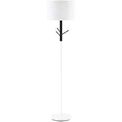 Perchero Moderno Para Oficina HOMCOM Lámpara de Pie con Ganchos para Colgar Ropa Sombreros Pantalla de Tela Casquillo E27 Máx. 40W e Interruptor de Pie Moderno para Salón Dormitorio Ø38x158 cm Blanco