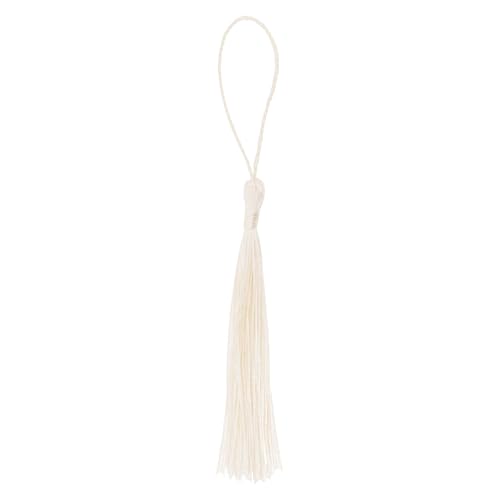 Image of Mandala Crafts Small Off White Bookmark Tassels - 100 Bulk Silky Mini Craft Tassels with Loops for Bookmarks, Jewelry Making, Graduation Decorations, and Keychains