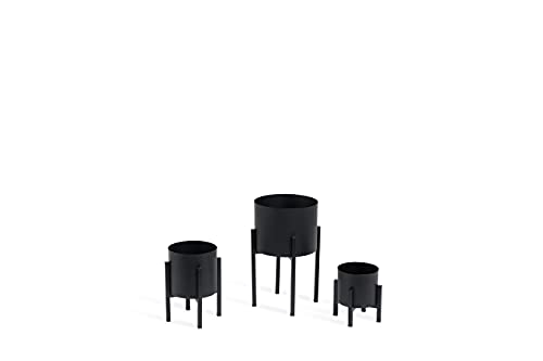LIFA LIVING Schwarze Pflanzenständer im 3er Set, Moderne Blumenständer...