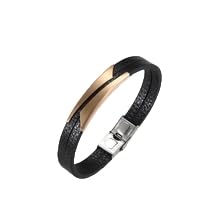 HUIANGLIYG Pulseras Hombre,Pulsera de Cuero para Hombre de 10 Mm, Hecha A Mano, de Doble Hilera, con Adornos Geométricos, Estilo deportivo Informal, Regalo de Joyería para Niños, Oro Rosa, 21,5 C