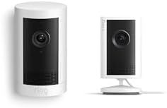 Ring Indoor Cam Plus, Plug-In (Newest Model), White with Outdoor Cam Plus, Battery, White