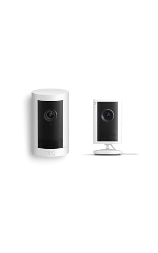 Ring Indoor Cam Plus, Plug-In (Newest Model), White with Outdoor Cam Plus, Battery, White
