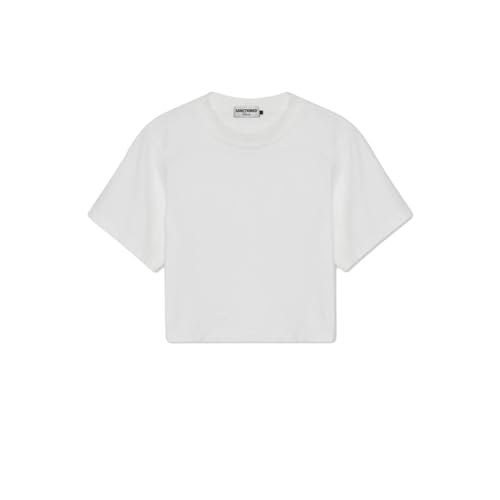 SANCTIONED BLANKS Men's Casual Crop Heavyweight Drop Shoulder Garment Dye T-Shirt Tee Short Sleeve (US, Alpha, Small, Regular, Regular, White)