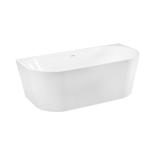 Belvit Baignoire semi-autoportante 170 x 80 cm au milieu, en acrylique, avec écoulement central et pieds, baignoire sur pied, moderne, blanche