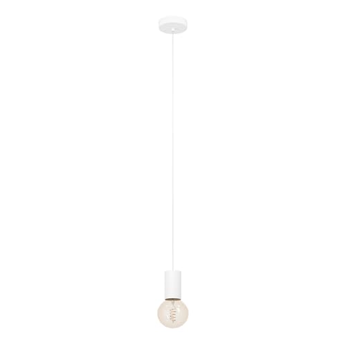 Eglo Pozueta 1 - Lampada a sospensione da appendere sopra il tavolo da pranzo, attacco E27 con cavo, in metallo bianco, lampada a sospensione con cavo, diametro 6,5 cm