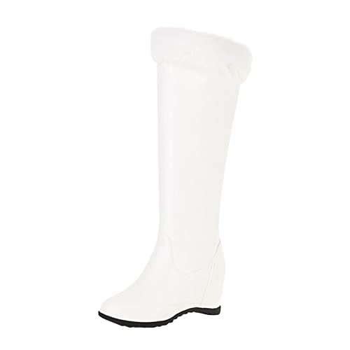 Bottes longues en cuir pour femme avec talon compensé et fermeture éclair latérale