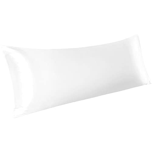 PiccoCasa Taie de Traversin Housse de Traversin Taie d'oreiller en Satin pour Cheveux Peau Soyeuse Fermeture d'enveloppe Blanc 51x140cm