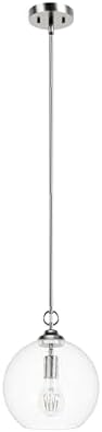 Hunter - High Oaks 1-Light Brushed Nickel, Small Pendant Light, Dimmable, Formal Style, Globe Shaped, for Bedrooms, Kitchens, Dining, Living Rooms - 48060