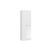 LIEFERUMFANG: Garderobenschrank weiss Hochglanz. 4trg mit 7 Einlegeböden. Maße B61 X H193 x T34 cm. Montage erforderlich. Lieferung in zerlegtem Zustand und ohne Dekoration.