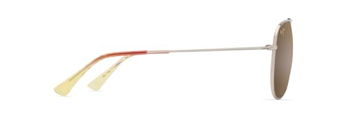 Maui Jim Unisex's Hauoli XL Polarized Aviator Sunglasses, Shiny Lt Gold W/Orange&Yellow/Hcl® Bronze Polarized, Extra large Fit
