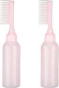 Kongchan 2 Pieces Root Comb Applicator Bottle,Hair Dye Brush Bottle Hair Dyeing Bottle Brush Dyeing Shampoo Bottle Oil Comb Hair Tools Applicator Brush Bottles With Graduated Scale -Pink #TOP5
