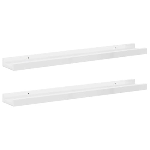 vidaXL Wall Mounted Shelves, Set of 2, High Gloss White Finish, Versatile Display Storage Solution, Easy Assembly, Durable MDF - Ideal for Living Room, Bedroom, Office
