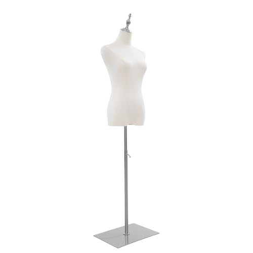 Manichino per abiti da donna, autoportante, busto regolabile, supporto per abito da sposa, 70-130 cm (argento, quadrato)