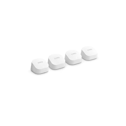Amazon eero 6+ mesh wifi system - Supports internet plans up to a Gigabit, Coverage up to 6,000 sq. ft., Connect 75+ devices, 4-pack