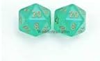 Wondertrail WCXPB2025E2 Light Green Borealis Dice with Gold Numbers D20 Aprox 16mm (5/8in) Pack of 2 Dice Chessex