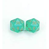 WCXPB2025E2 Lot de 2 dés boréales vert clair avec chiffres dorés D20 environ 16 mm