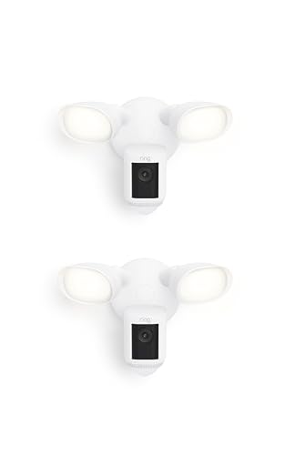 Ring Floodlight Cam Wired Pro, Home or business security, Retinal 2K Video, Color Night Vision and Two-Way Talk with Audio+, 2-pack, White