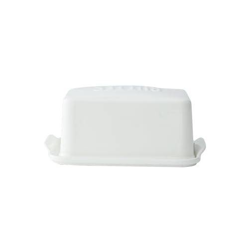 Porcelain Covered Butter Dish with Lid for Countertop Butter Holder Container for One Stick of Butter. Textured Tray Butter Keeper for Non Slip Storage-Porcelain,White
