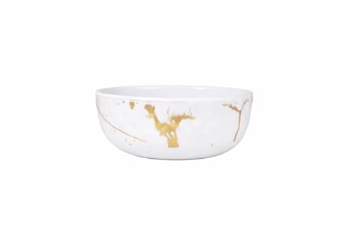 Image of Ariya 4.5 Inch Melamine Soup Bowls Set of 3 (350 ml) | White /Gold | Serving Bowls for Soup, Salad, Noodles, Pasta, Oatmeal | Durable & Stylish Dinnerware for Daily & Special Use