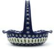 Polmedia Polish Pottery Basket with Handle - Peacock Leaves Pattern Handmade in Boleslawiec Poland by Ceramika Artystyczna + Certificate of Authenticity