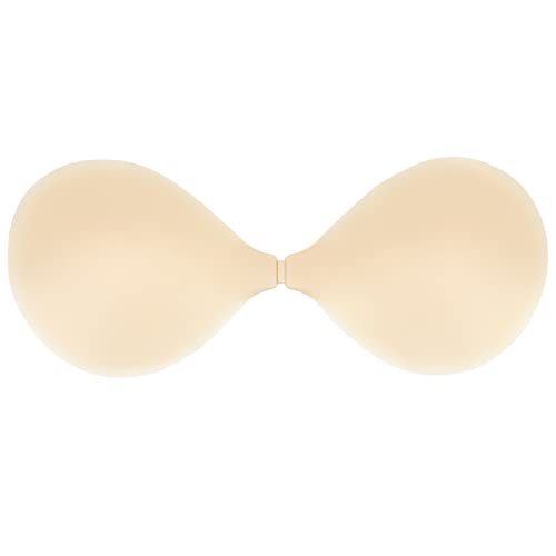 Image of Nimiah Adhesive Bras Strapless Sticky Bra - Invisible Push up Silicone Breast Cups for Women Reusable Seamless Stick on Bra for Backless Dress Tops Fits B Cup Size Creme