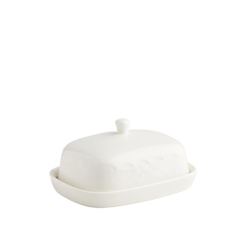 home&you - Beurrier Aniela 11,5x14,5cm, Boîte à en Porcelaine, Conservation Beurre, Beurrier avec Couvercle, Plateau, Pour Demi-Sel, Réfrigérateur, Cuisine, Cloche à Fromage - Blanc