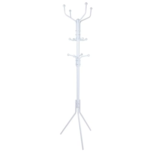 Harbour Housewares Coat Rack - White - Steel - Free-Standing Jacket Coat Stand Hat Hook Bag Hanger Tree Stand for Home Storage, Hallway, Entryway, Office