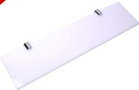 BSM Marketing Wall Mounted Rectangular Floating Acrylic Shelf with Chrome Supports available in Clear, Black and White (White, 400mm x 100mm)